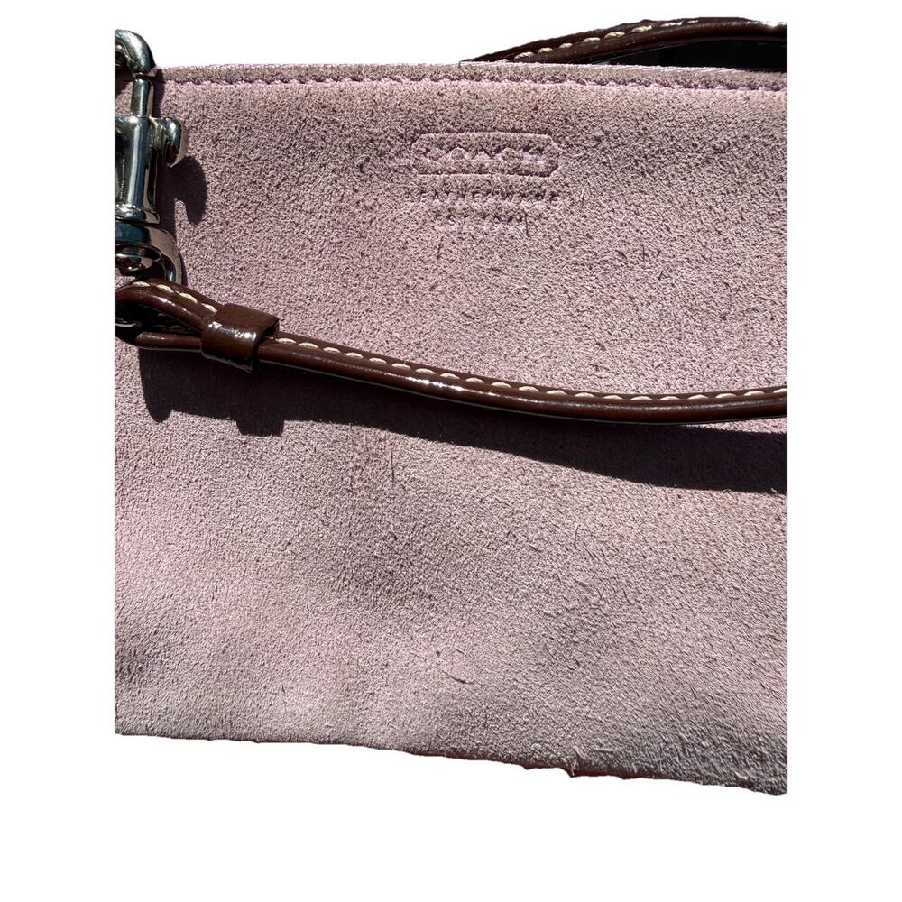 Coach Suede Wristlet Pouch Pink Lilac Mini Bag Leather Strap Y2K Vintage - Picture 5 of 10